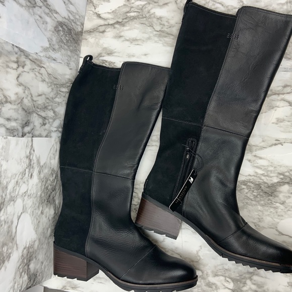 Sorel Cate Tall Leather Suede Black Riding Boots - Picture 4 of 9